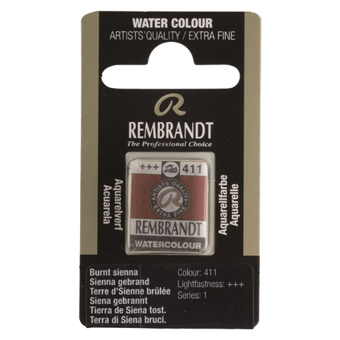 Picture of Rembrandt Watercolour Half Pan - 411 - Burnt Sienna  S1